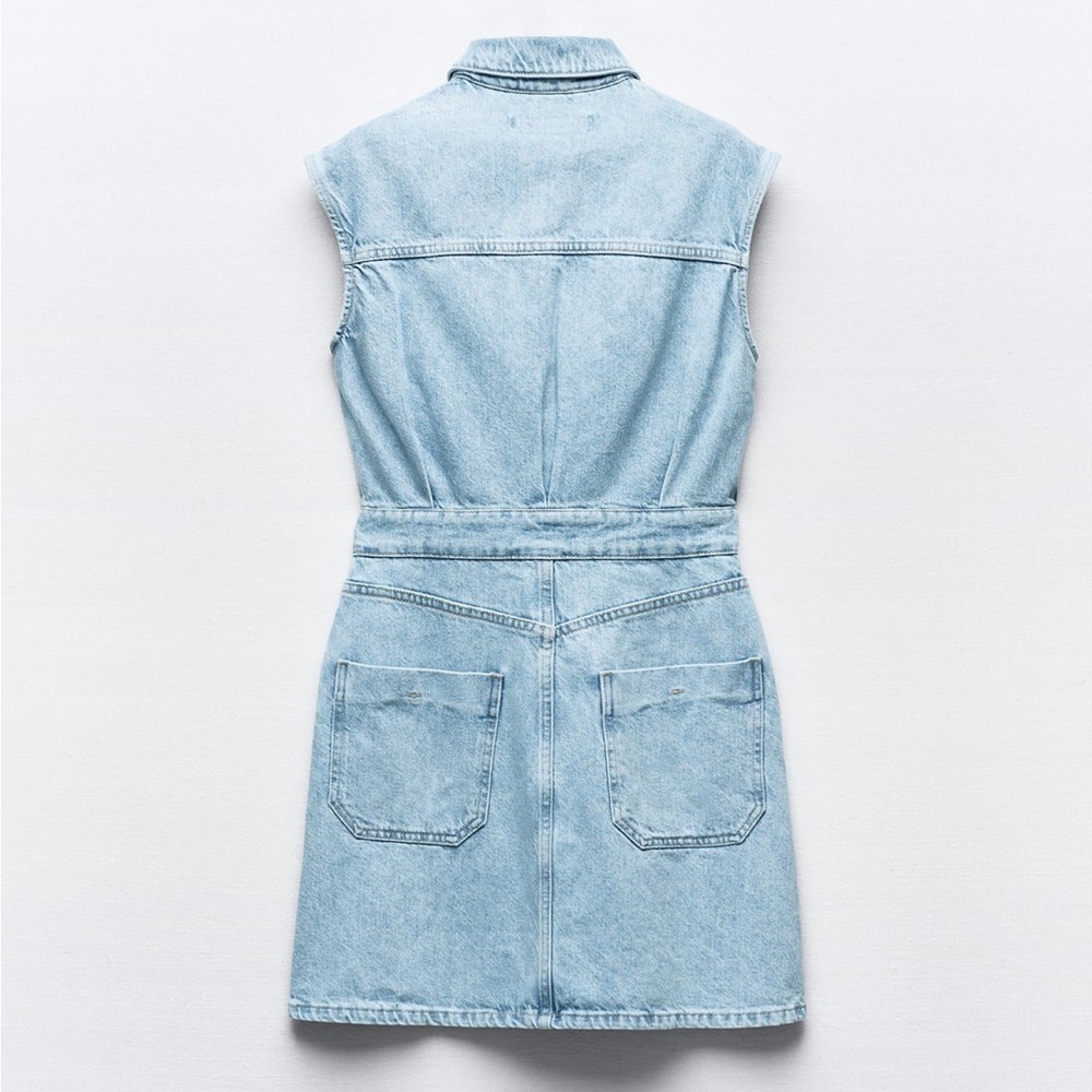 New ZARA Sleeveless Denim Mini Dress - Picture 7 of 9